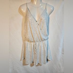 Lazy Sundays Heather Cream Wrap Romper Womens Large Tie Waist Lounge Boho